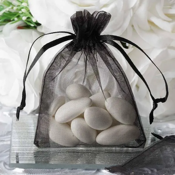 3"x4" Black Organza Jewellery Wedding Birthday Party Favor Gift Drawstring Pouches Bags - 10/pk