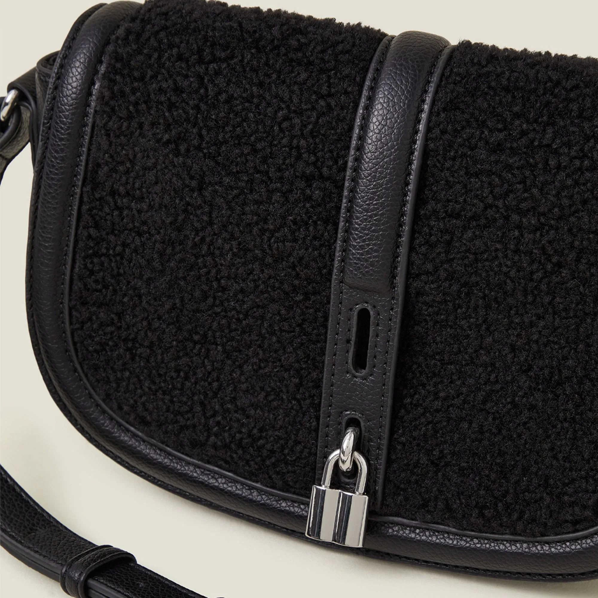 Accessorize London Women's Black Shearling Sling Bag