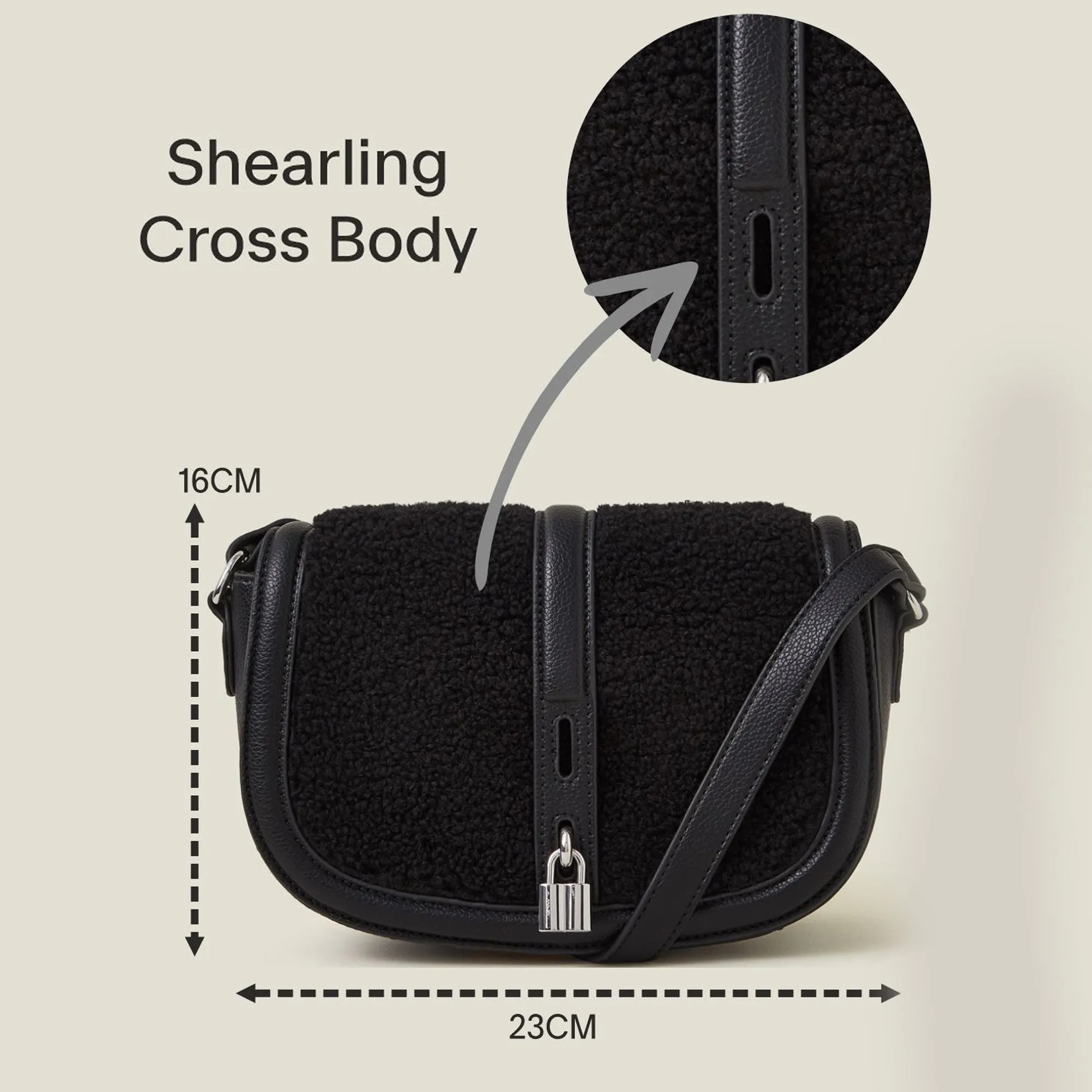 Accessorize London Women's Black Shearling Sling Bag