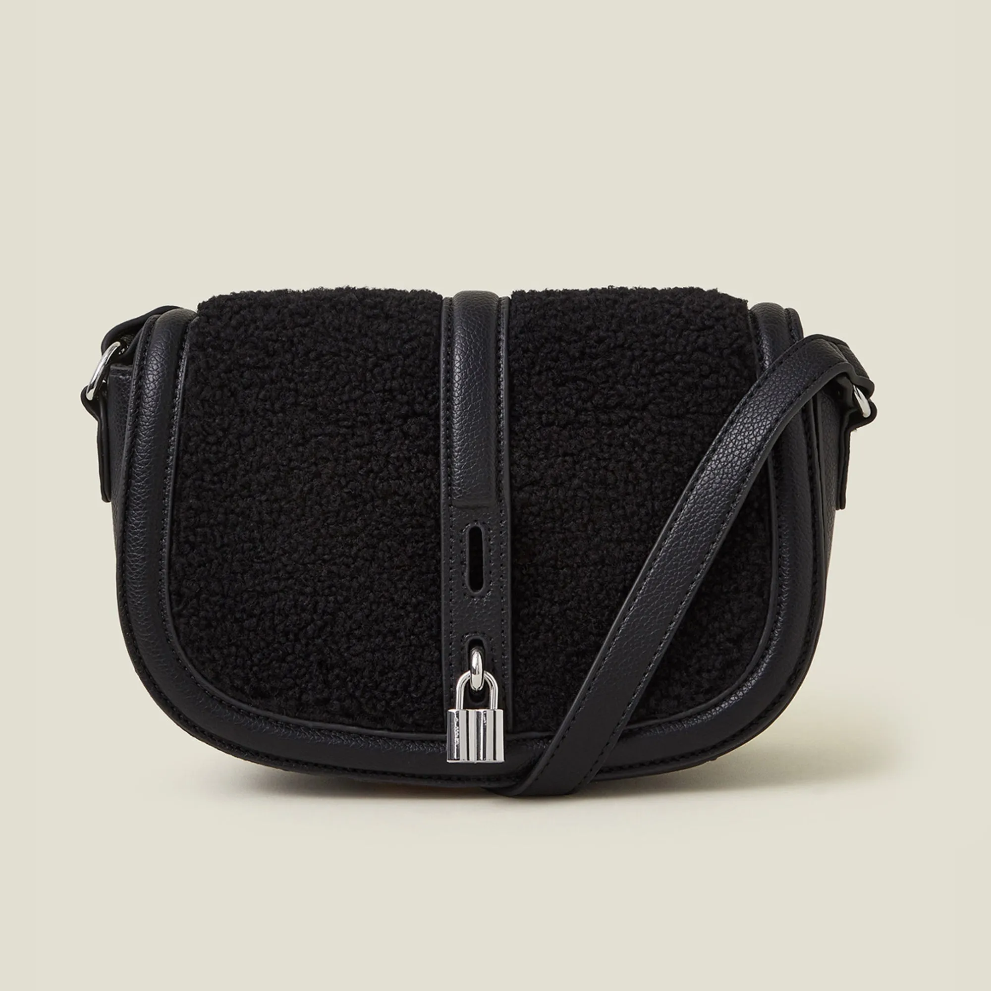 Accessorize London Women's Black Shearling Sling Bag