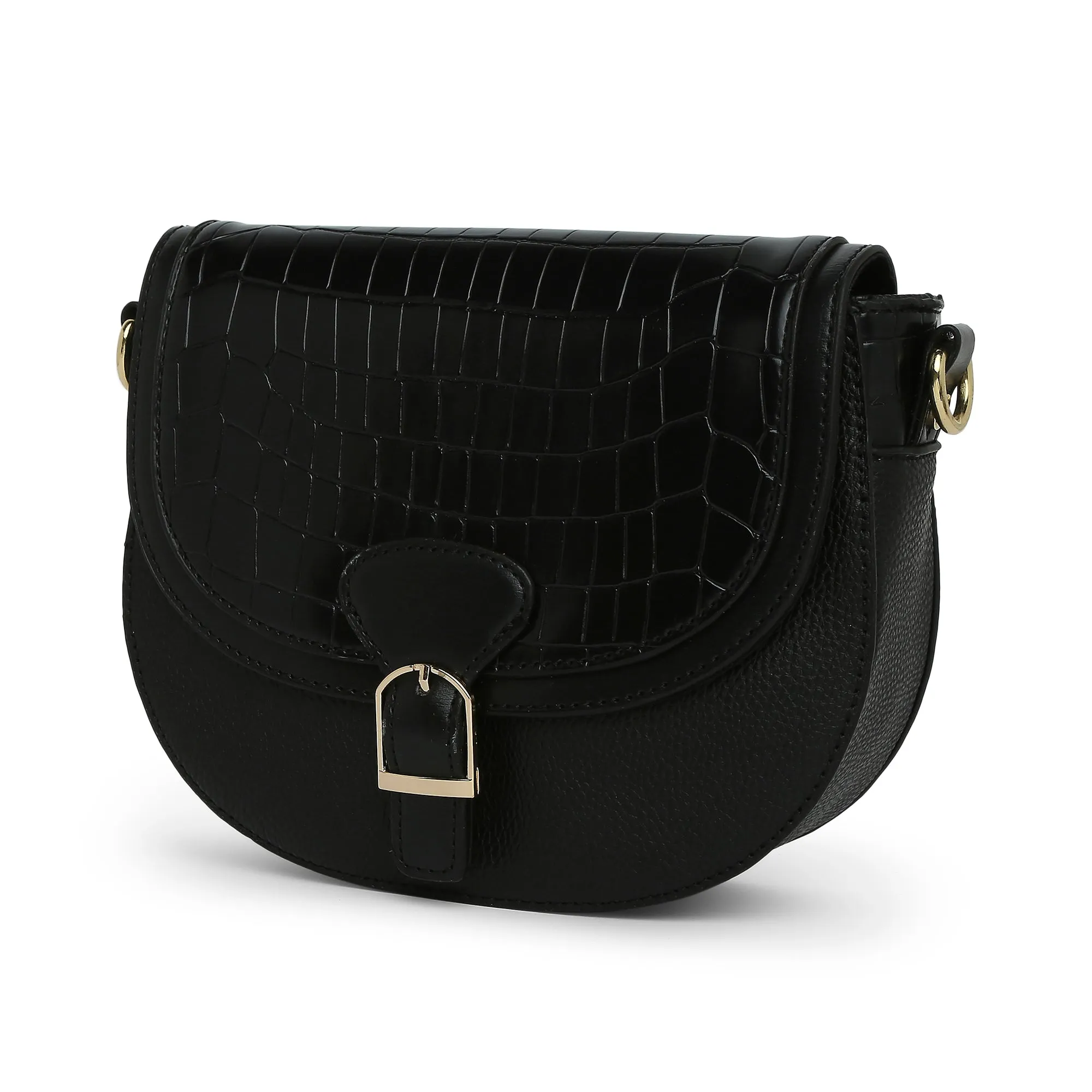 Accessorize London Women's Faux Leather Black Nicola Saddle Sling Bag