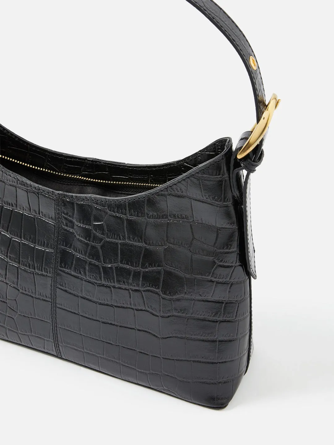 Accessorize London Women's Real Leather Black Croc Leather Shoulder bag