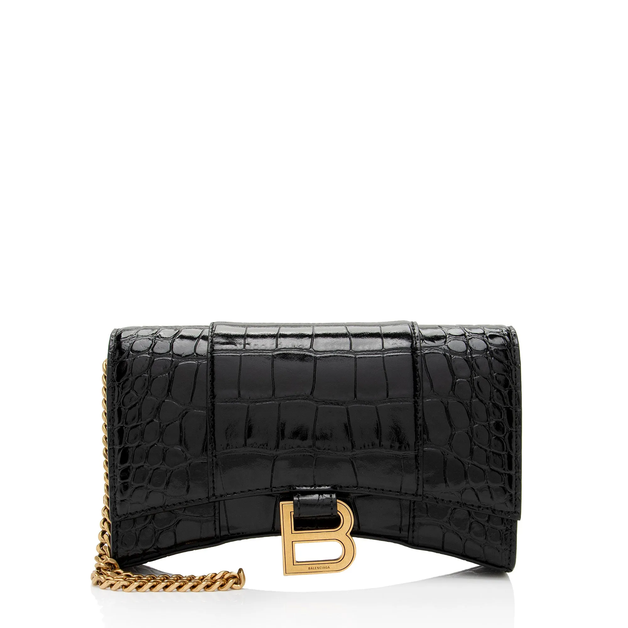 Balenciaga Shiny Croc Embossed Calfskin Hourglass Chain Bag (SHF-Le4cT4)