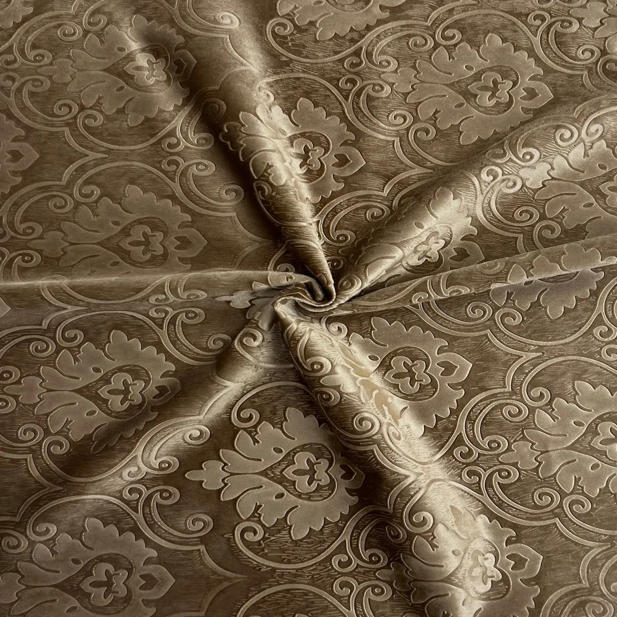 Beige Royalty Damask Embossed Velvet Upholstery Drapery Fabric