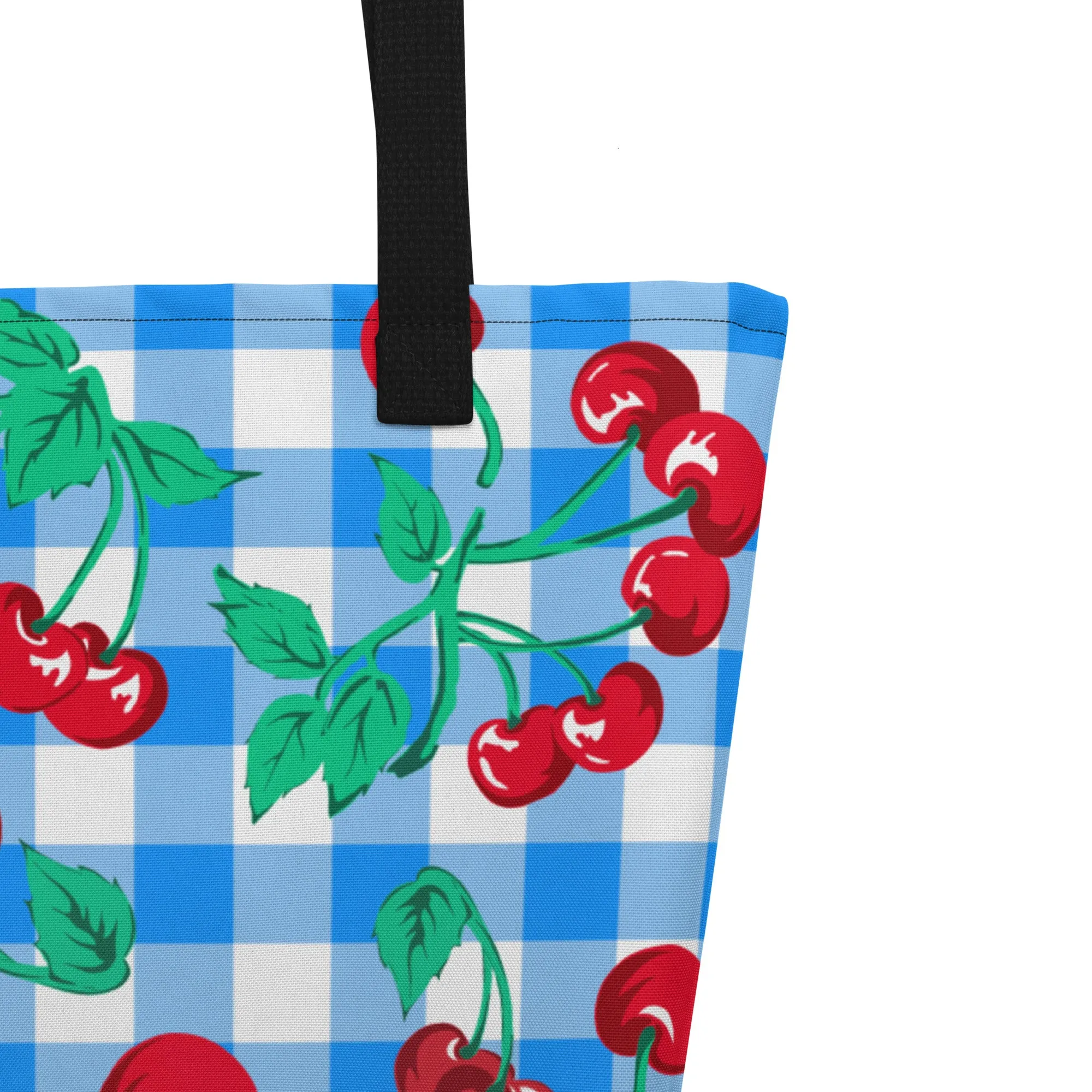 Bethany Cherry Girl Blue Gingham Print Oversized Tote Bag | Pinup Couture Relaxed