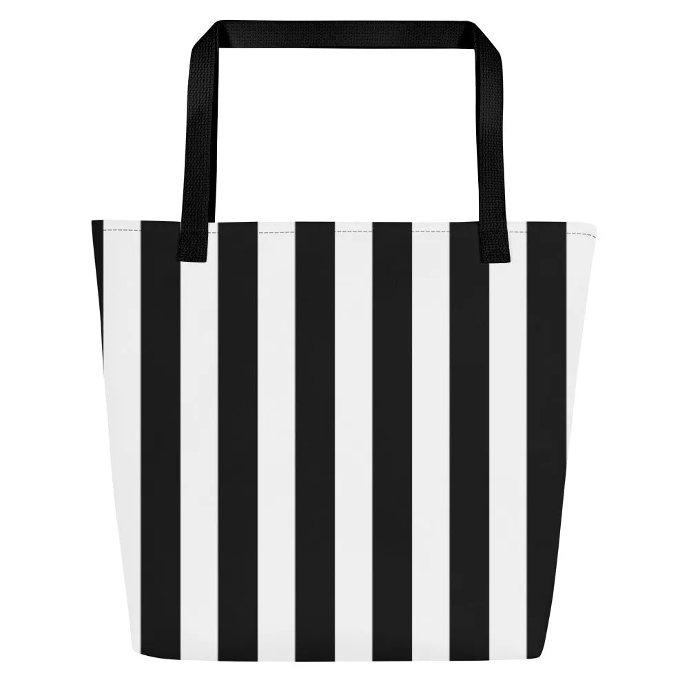 Black & White Mark Stripe Large Tote Bag | Pinup Couture