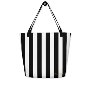 Black & White Mark Stripe Large Tote Bag | Pinup Couture