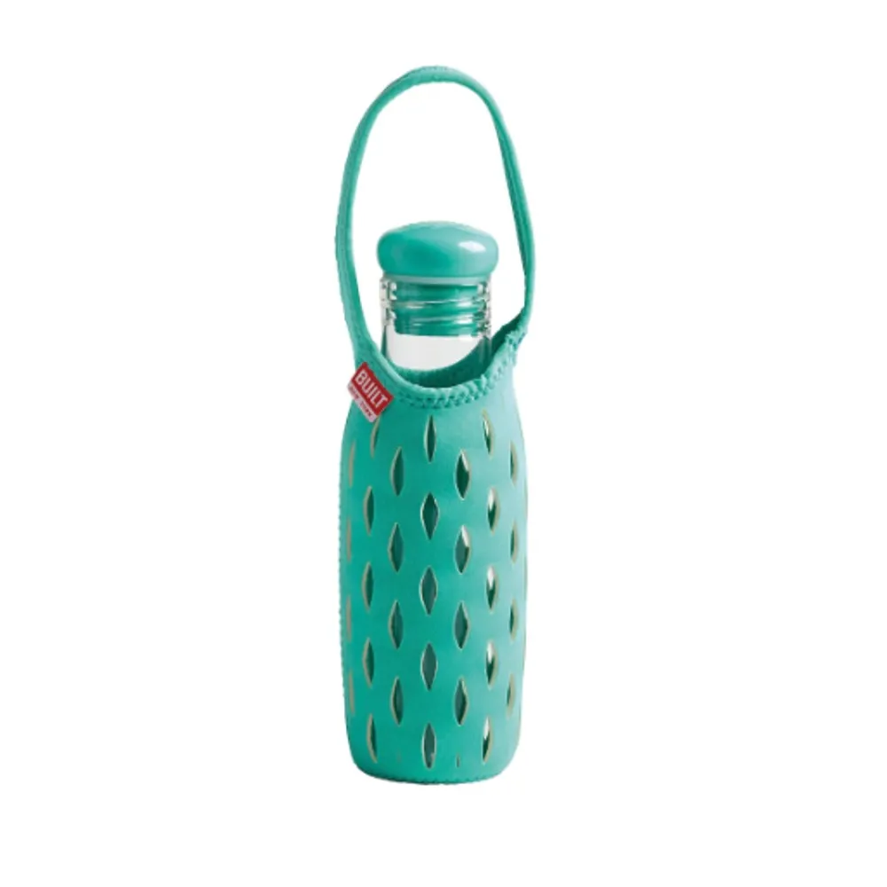 BUILT NY Glass Water Bottle with Neoprene Tote, 17-Ounce, Mint