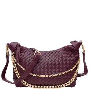 Burgundy Woven Crossbody Bag with Gold Accent