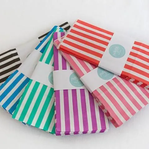 Candy Striped Party Bags Black (12 Pack)