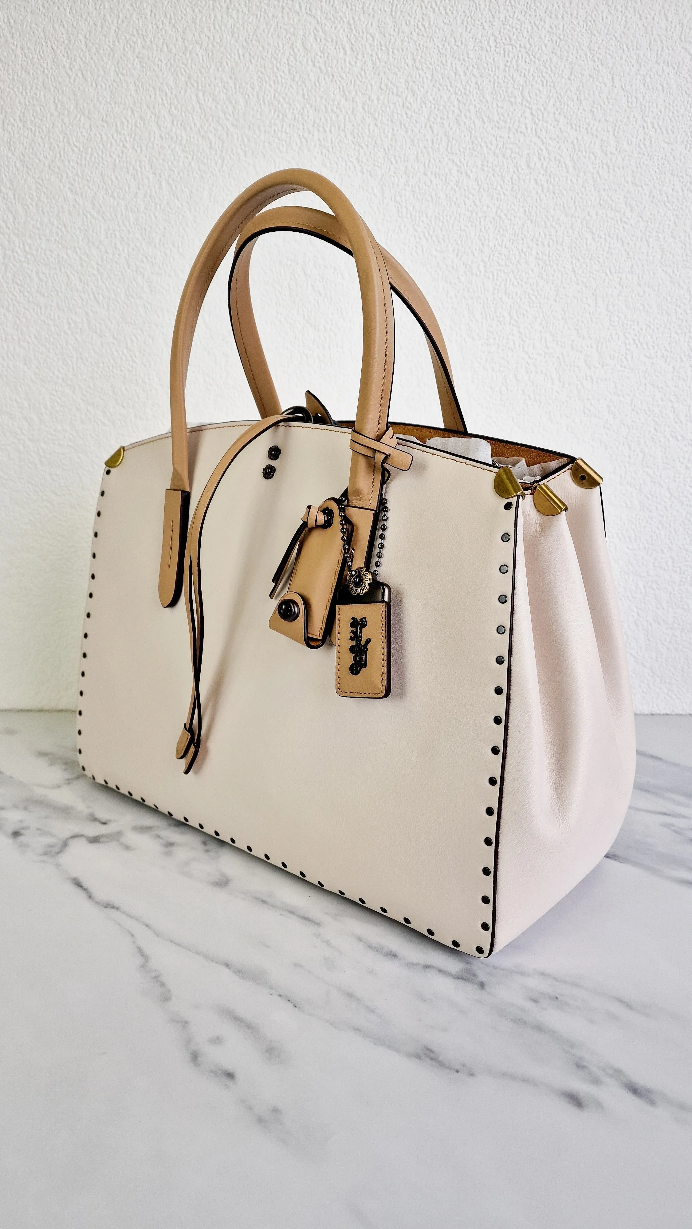 Coach 1941 Cooper Carryall in Chalk & Beechwood with Border Rivets Colorblock - Handbag Shoulder Bag Coach 29256