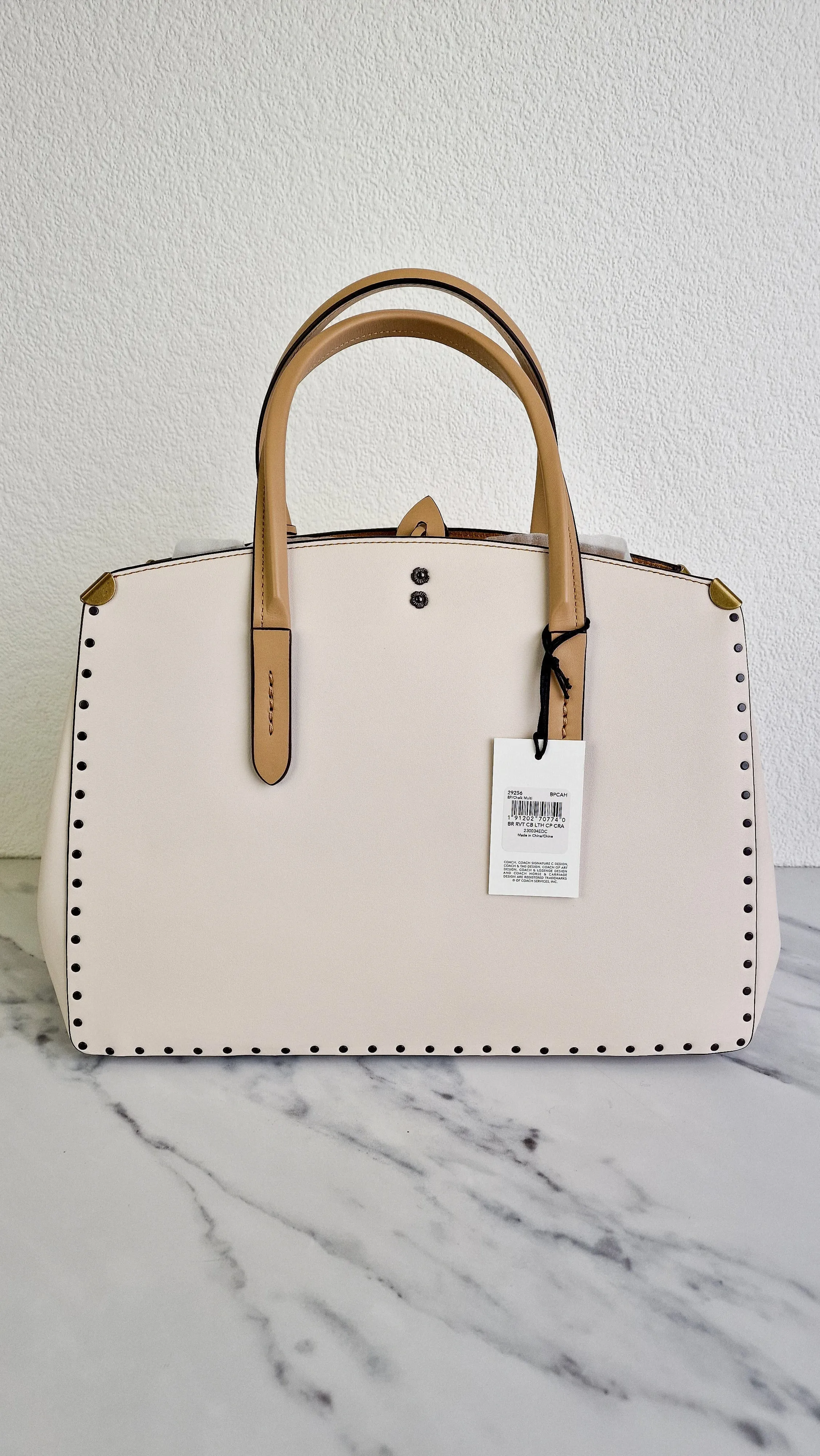 Coach 1941 Cooper Carryall in Chalk & Beechwood with Border Rivets Colorblock - Handbag Shoulder Bag Coach 29256