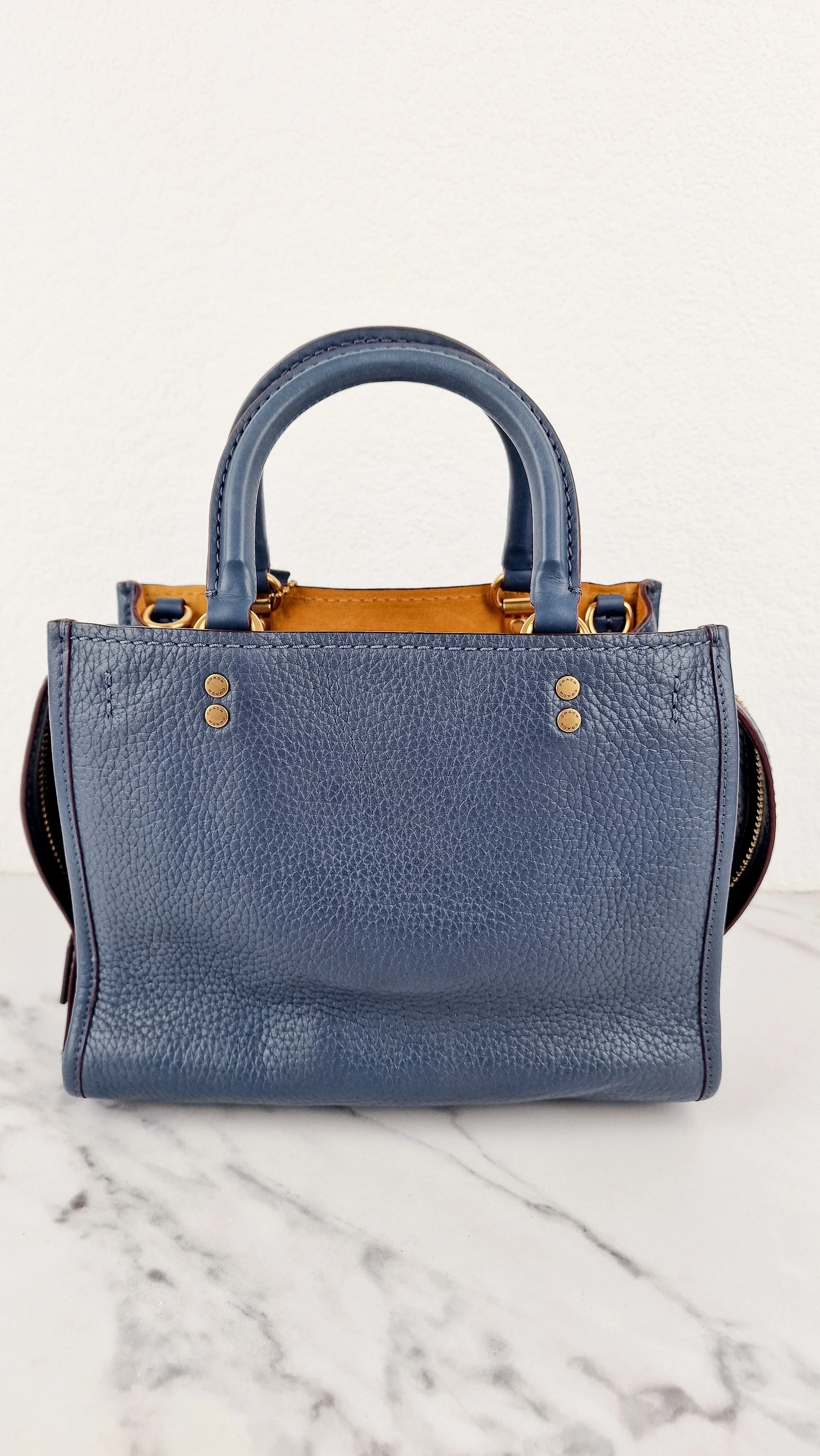 Coach 1941 Rogue 25 in Dark Denim Blue Shoulder Bag Handbag Navy Pebble Leather - Coach 54536