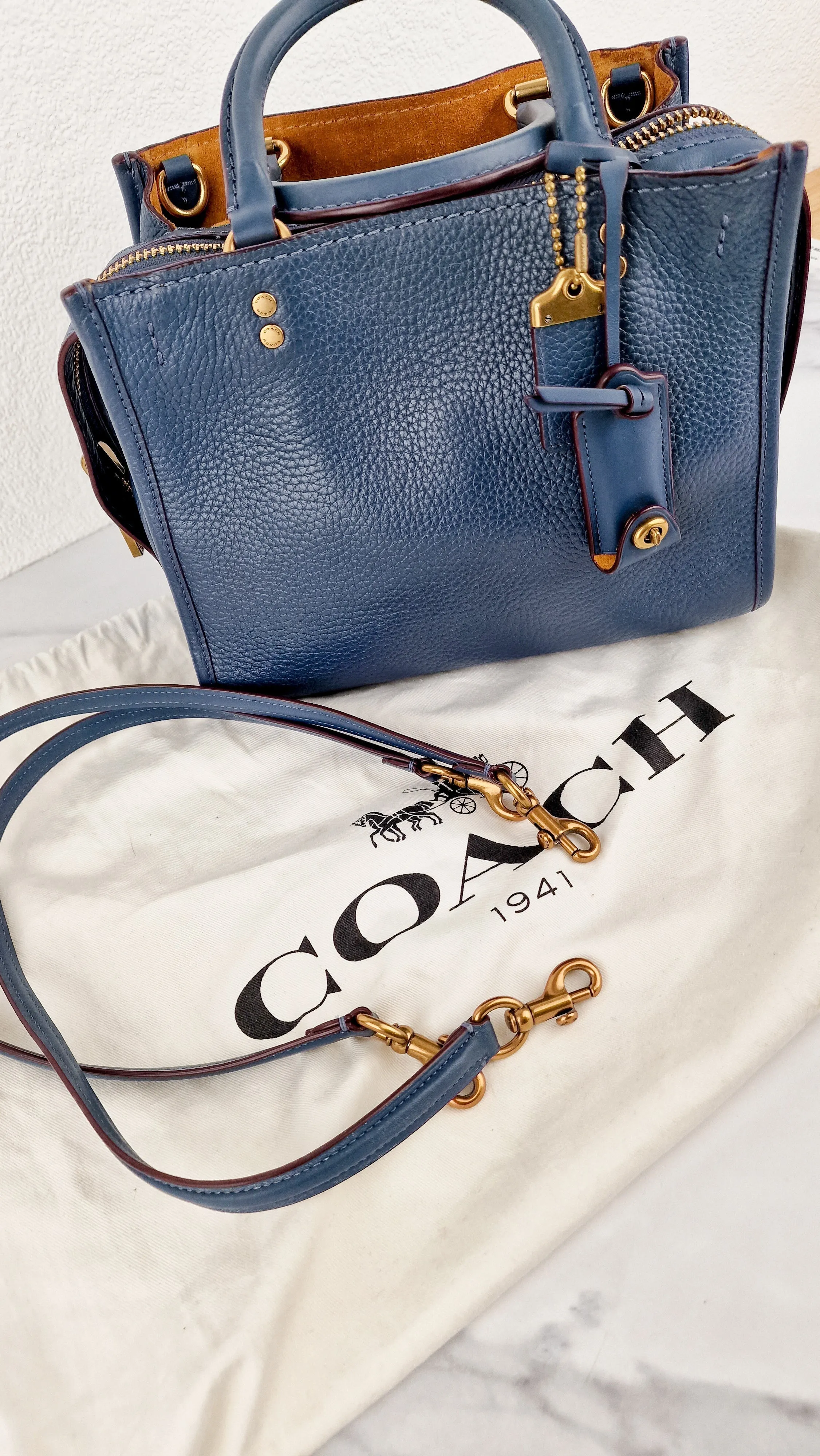 Coach 1941 Rogue 25 in Dark Denim Blue Shoulder Bag Handbag Navy Pebble Leather - Coach 54536