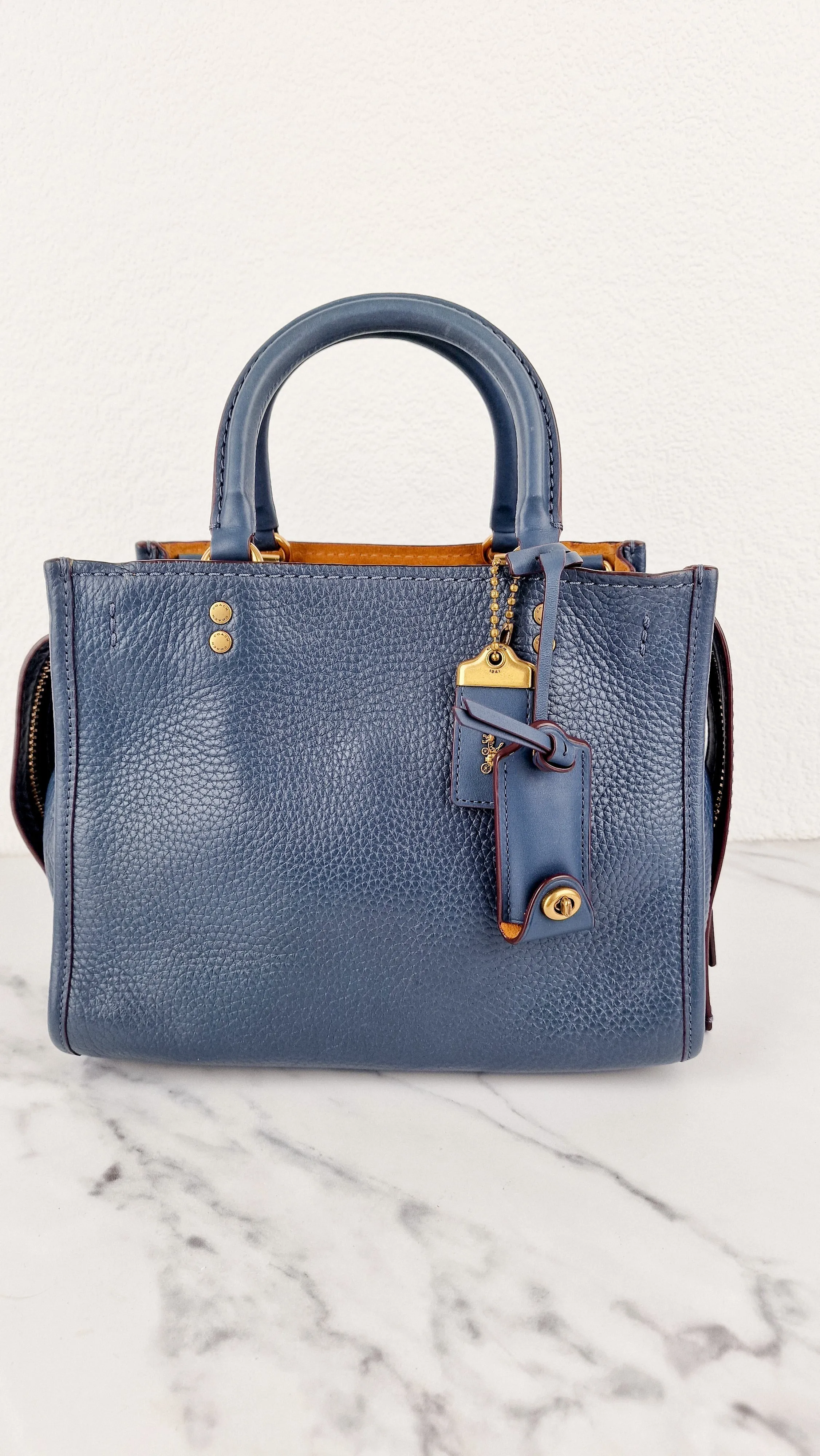 Coach 1941 Rogue 25 in Dark Denim Blue Shoulder Bag Handbag Navy Pebble Leather - Coach 54536