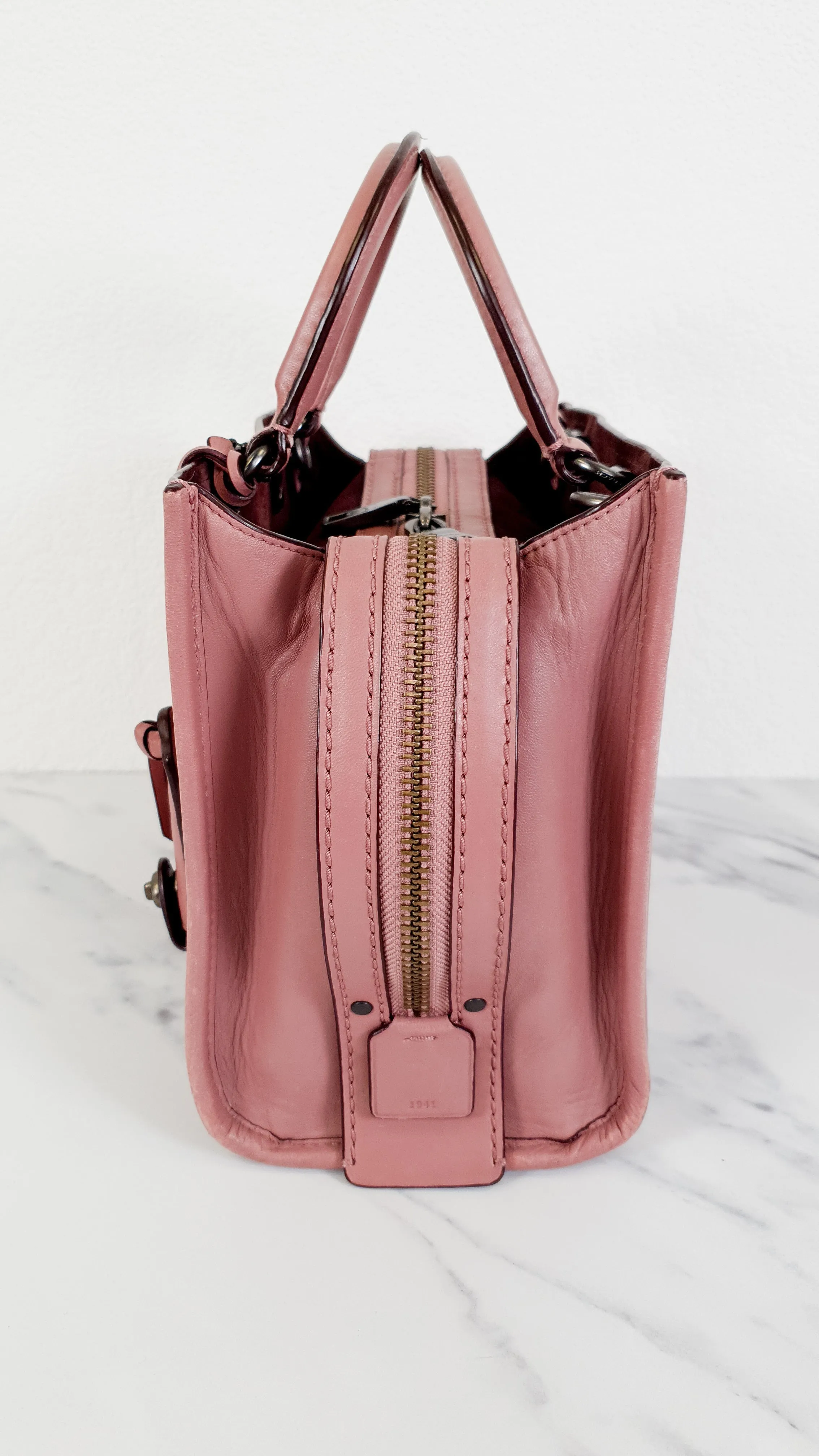 Coach 1941 Rogue 25 in Dusty Rose Pink Quilted Studded Chevron Nappa Leather - Shoulder Bag Handbag - Coach 22797