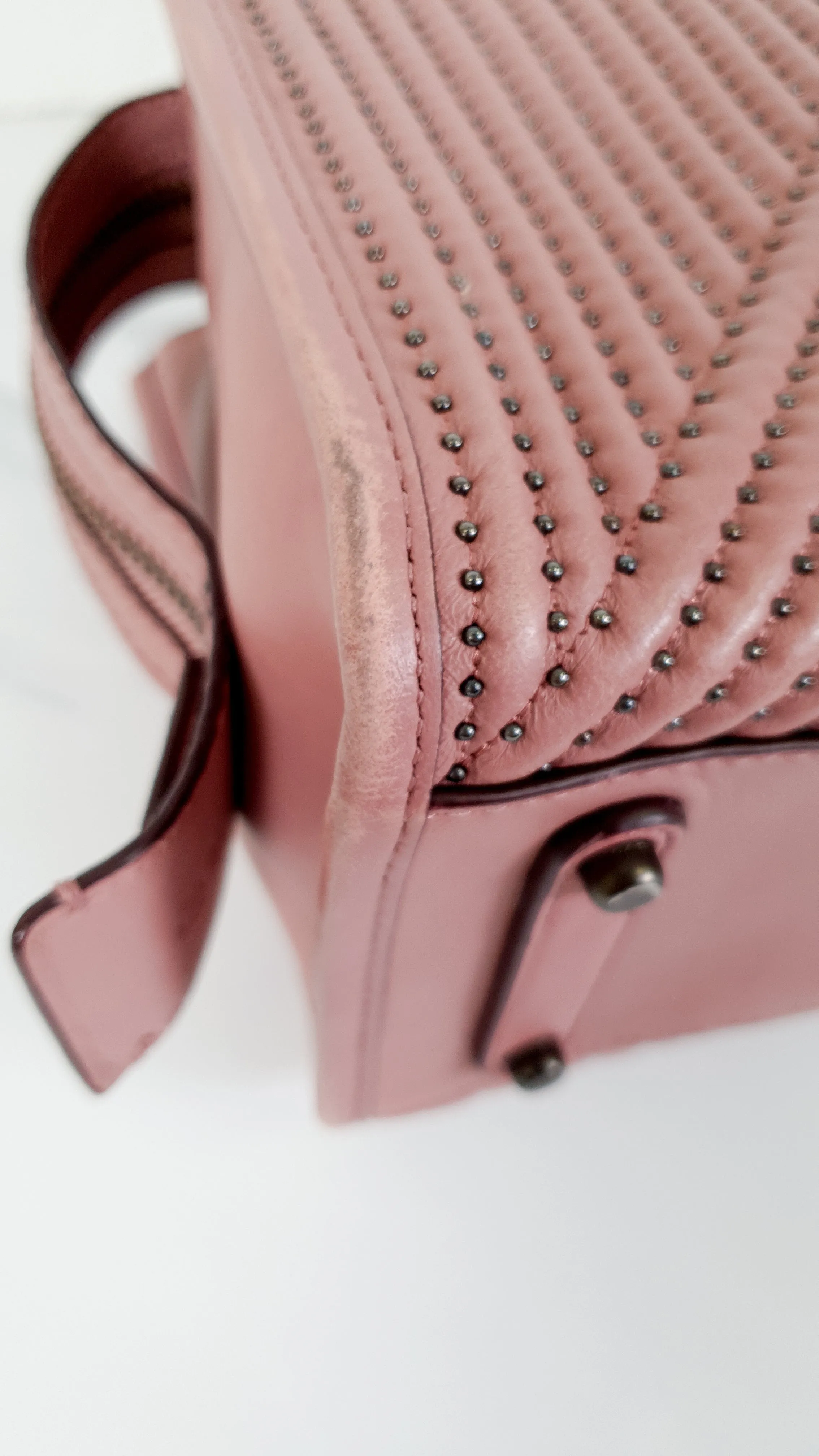 Coach 1941 Rogue 25 in Dusty Rose Pink Quilted Studded Chevron Nappa Leather - Shoulder Bag Handbag - Coach 22797