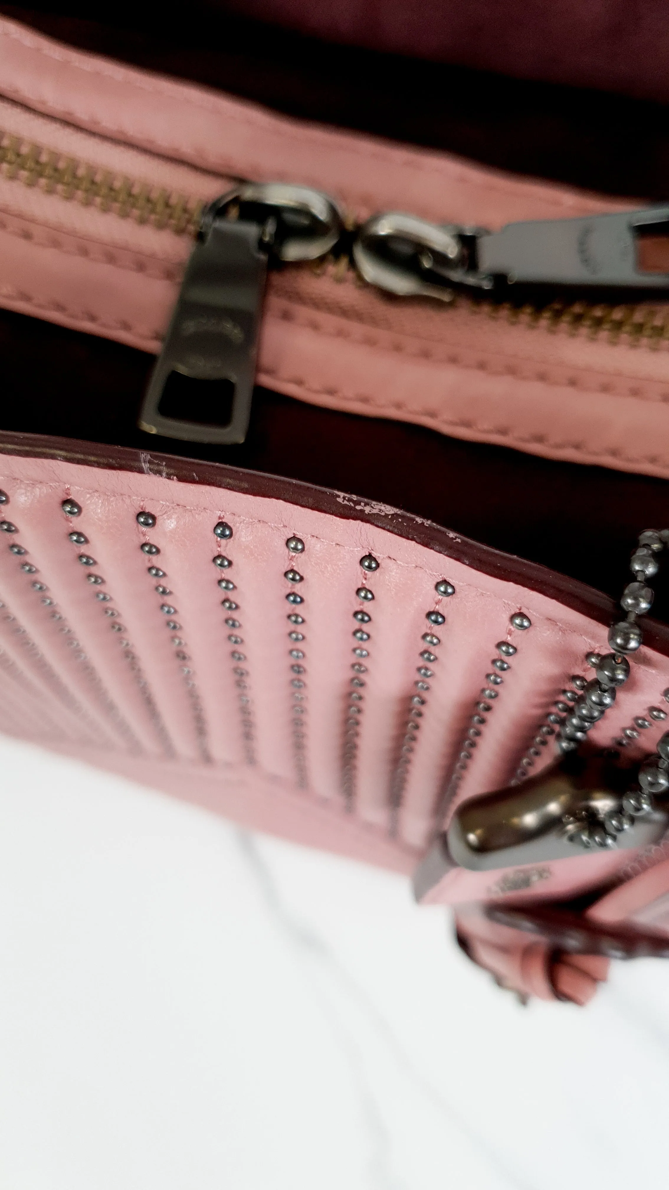 Coach 1941 Rogue 25 in Dusty Rose Pink Quilted Studded Chevron Nappa Leather - Shoulder Bag Handbag - Coach 22797