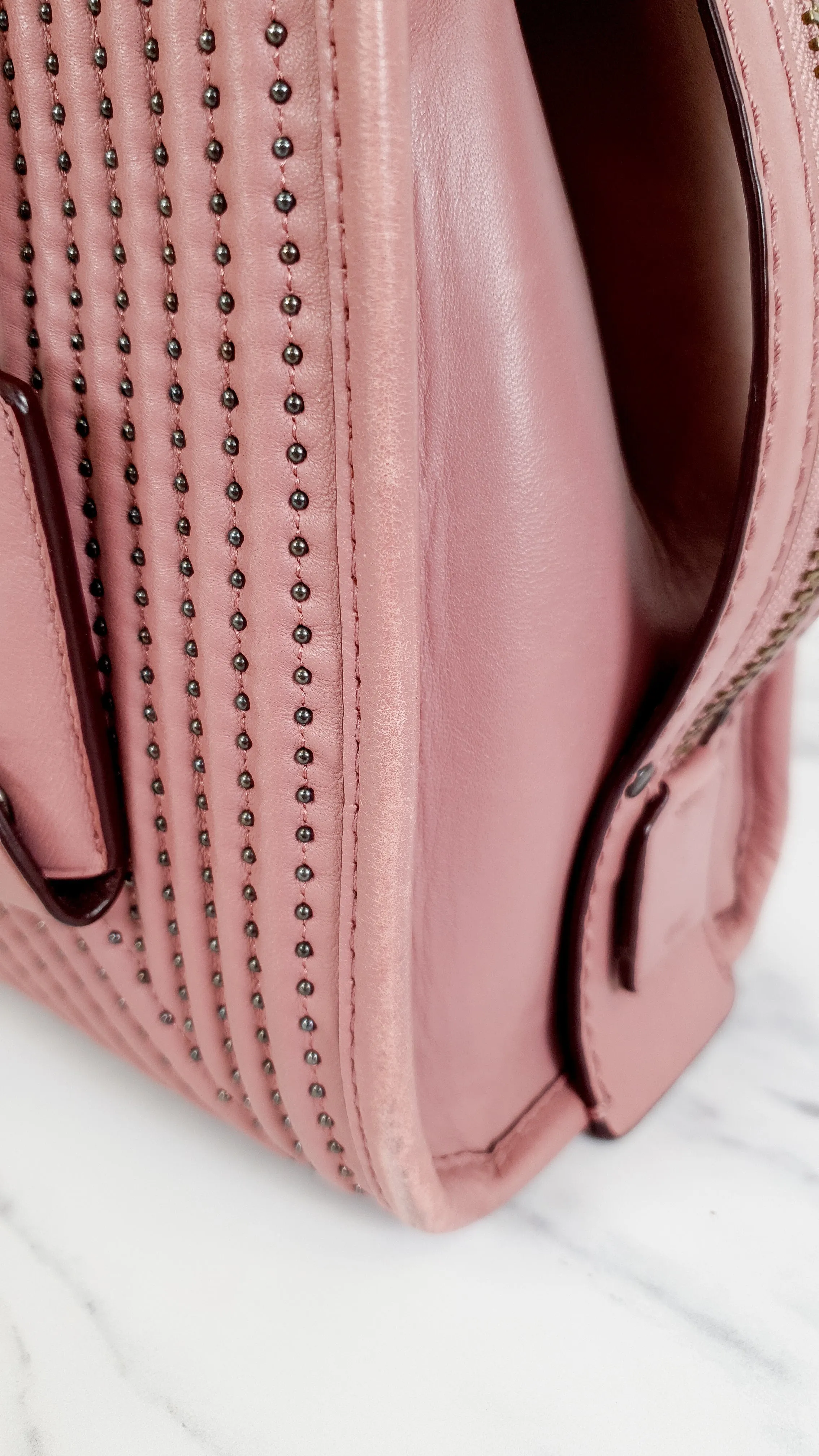 Coach 1941 Rogue 25 in Dusty Rose Pink Quilted Studded Chevron Nappa Leather - Shoulder Bag Handbag - Coach 22797