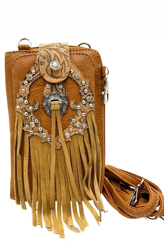 Concert Ready Tan Fringed Phone Case Crossbody