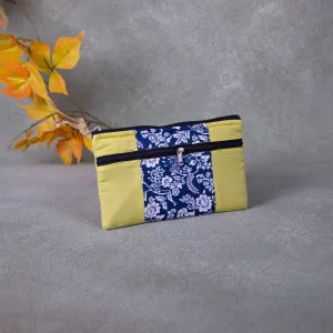 Cotton Multizip Purse Yellow with Blue Flower Design