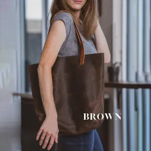 Dazzlo Leather Tote Bag - Brown / Light Brown / Gray - Small / Medium / Large