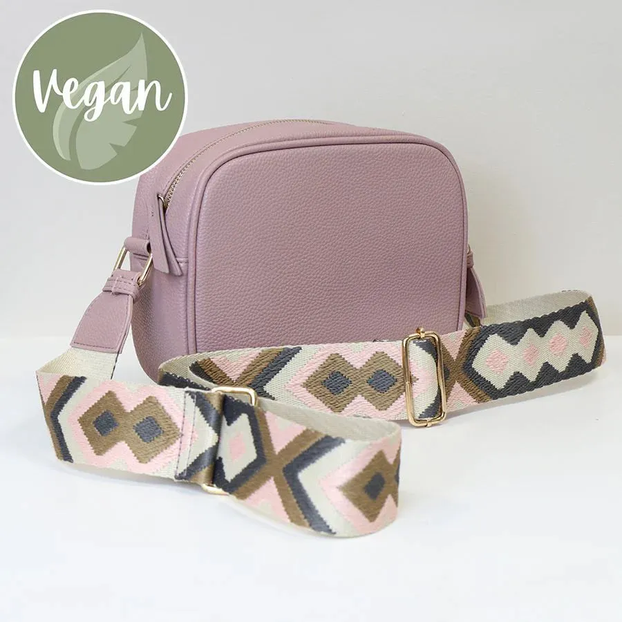 Dusky Pink Vegan Leather Crossbody Bag With Diamond Strap