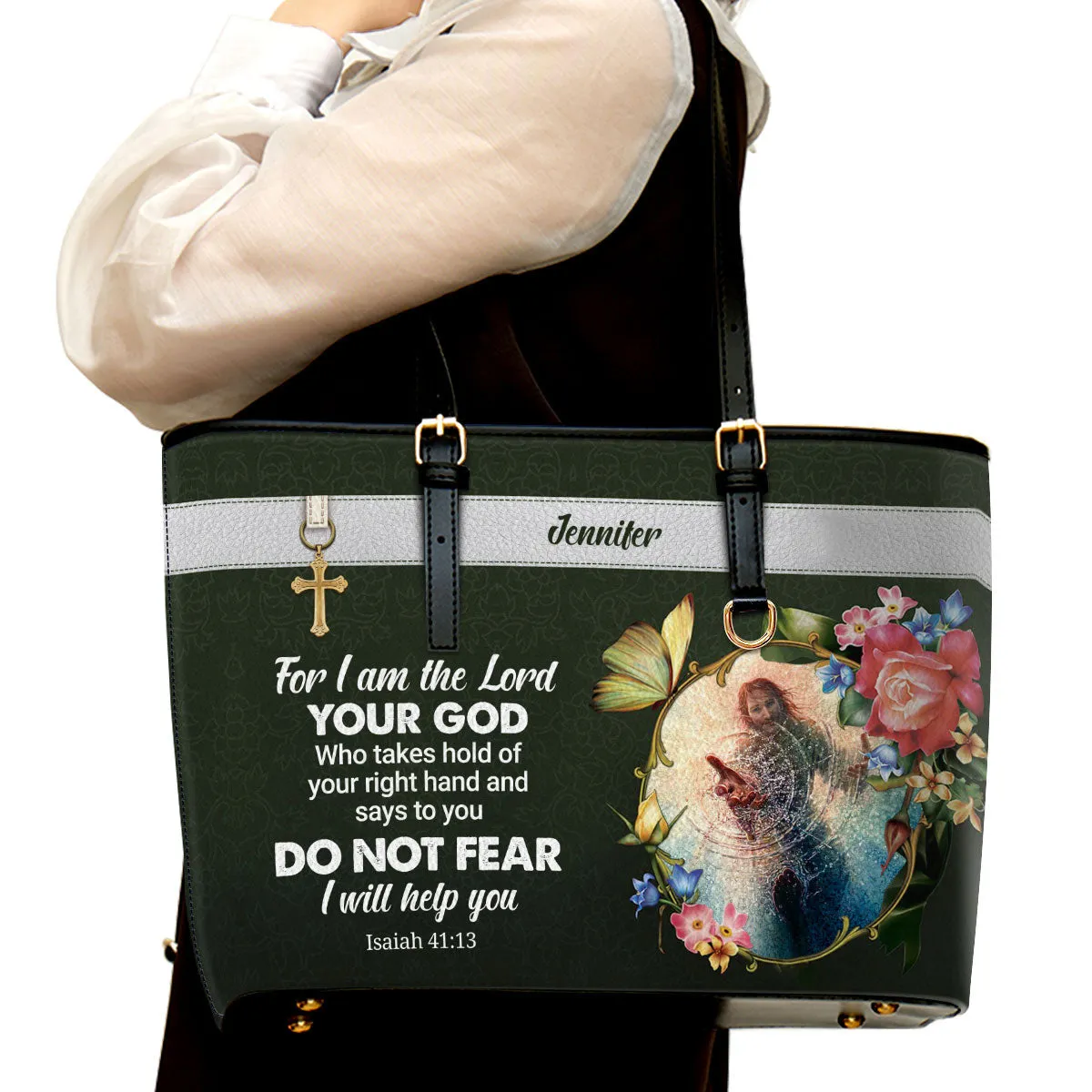 For I Am The Lord Your God Personalized Large Leather Tote Bag - Christian Gifts For Women