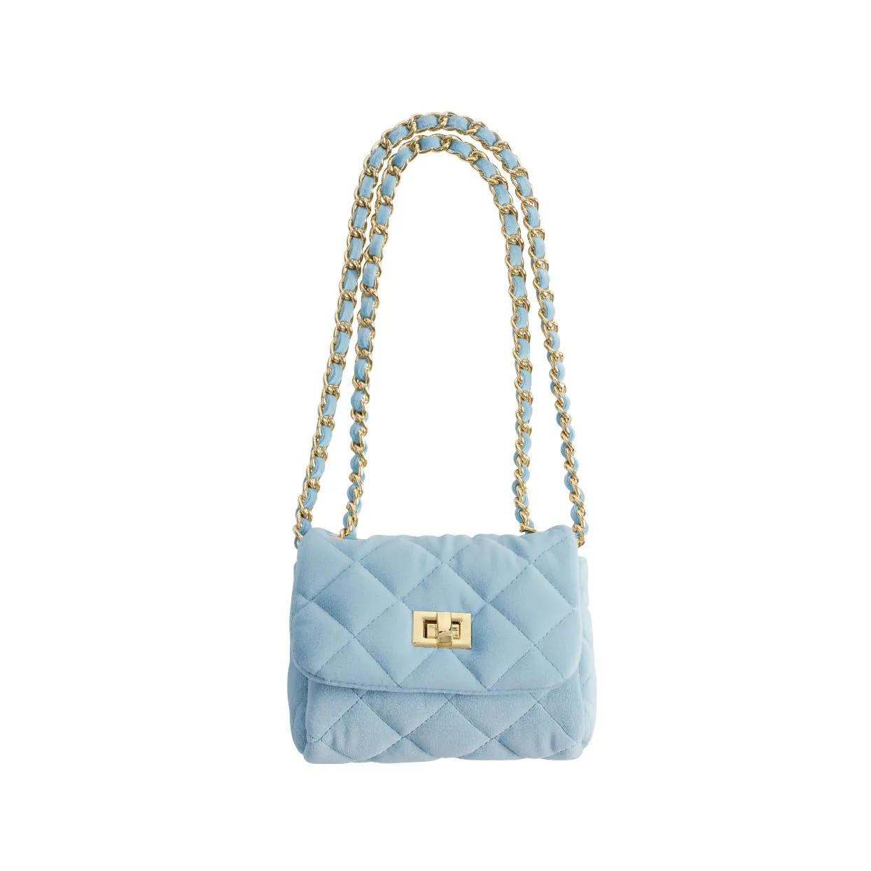 Girls Quilted Flap Mini Bag in Blue Velvet