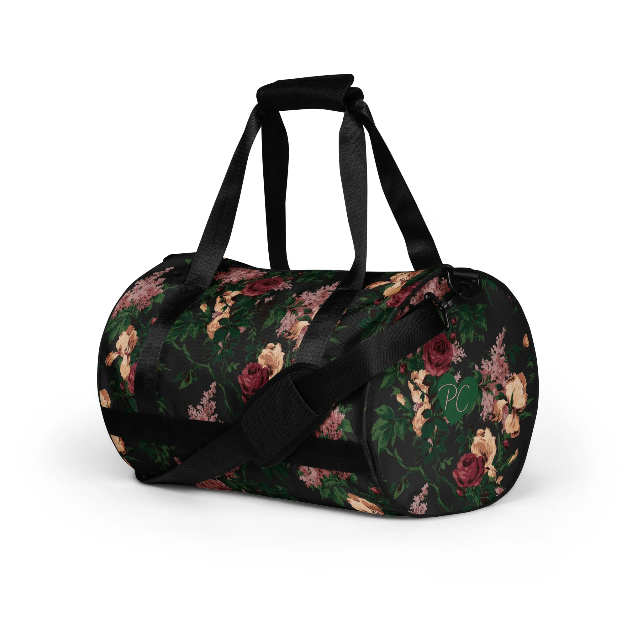 Hillary Overnighter Carry On Workout Duffle Bag in Dark Bella Roses Floral | Pinup Couture Relaxed