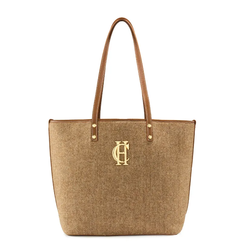 Holland Cooper Kensington Ladies Tote Bag - Tan Herringbone