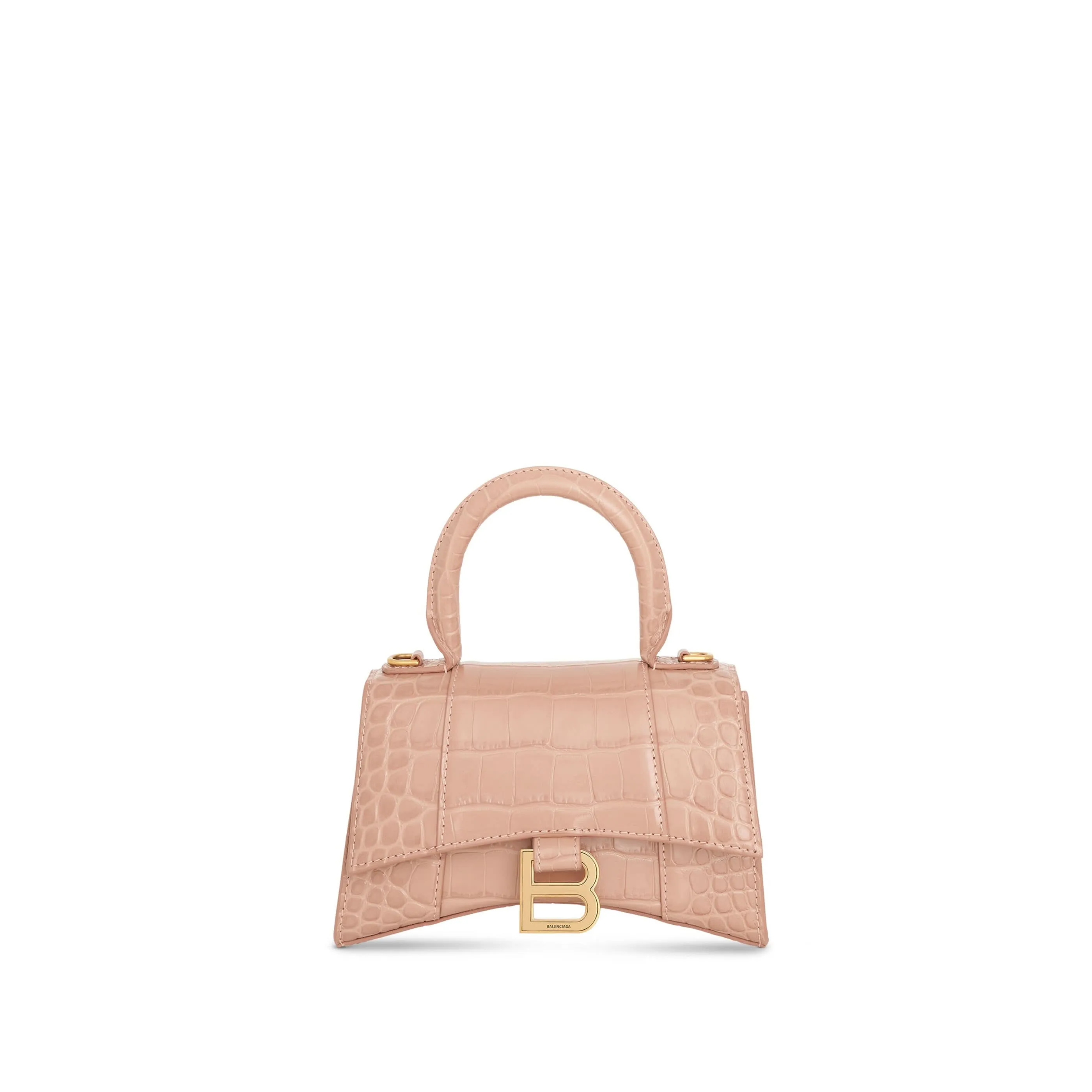 Hourglass XS Croco Embossed Bag in Nude Beige