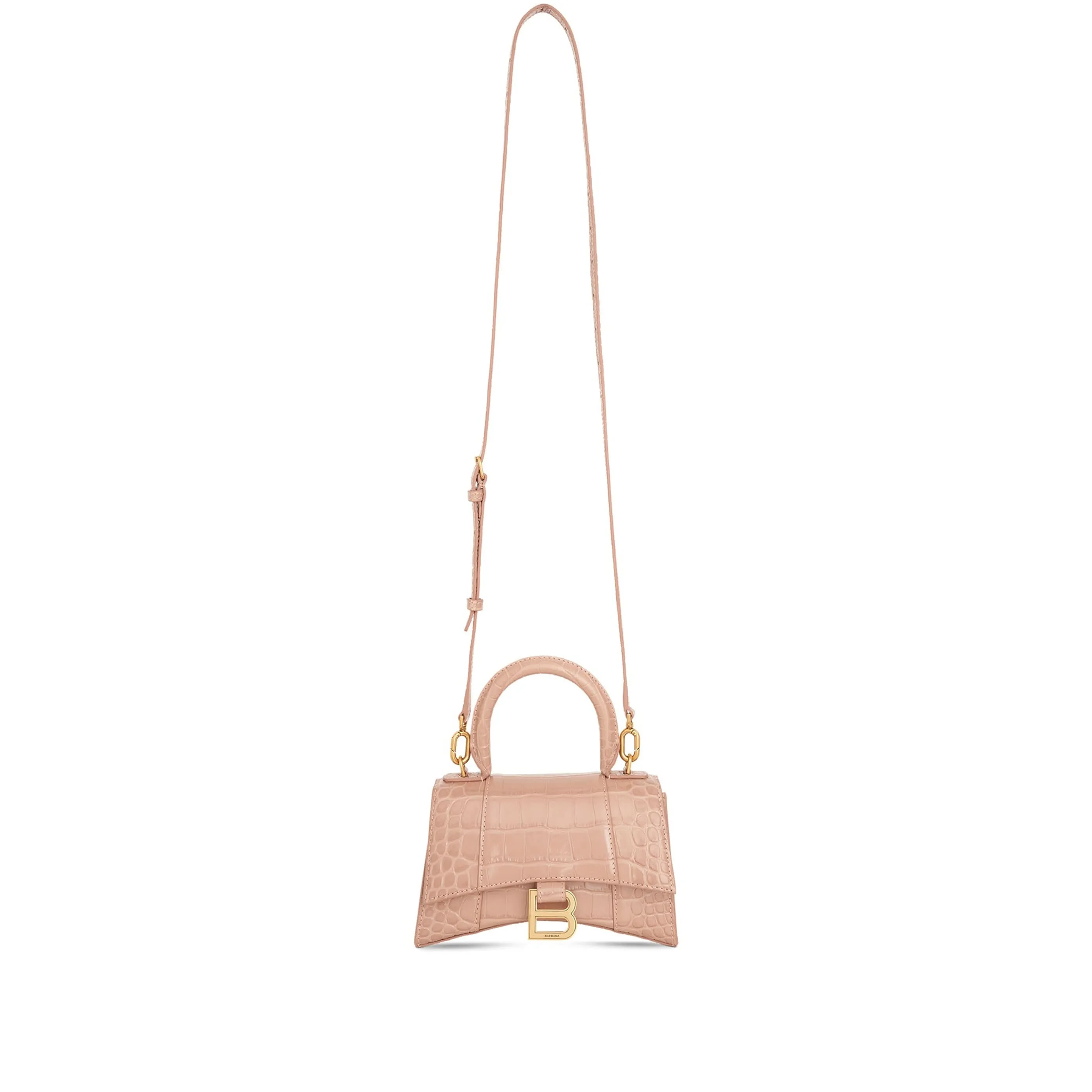 Hourglass XS Croco Embossed Bag in Nude Beige