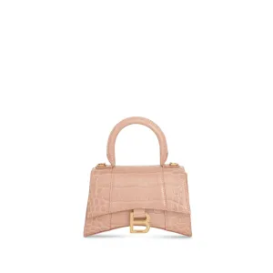 Hourglass XS Croco Embossed Bag in Nude Beige