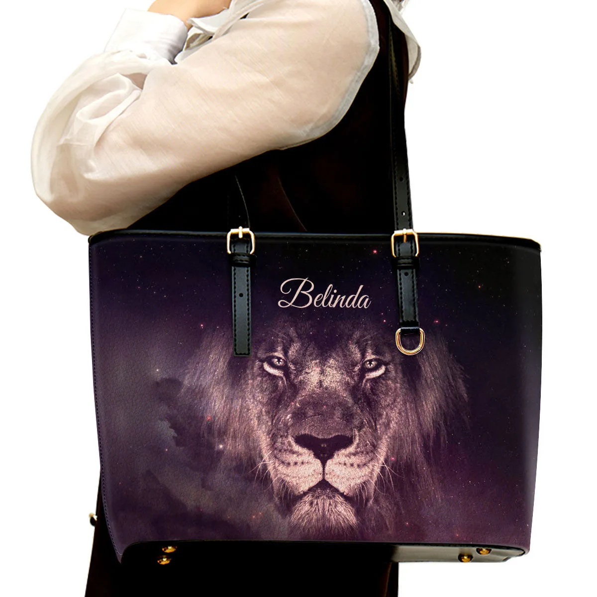 Lion Personalized Christian Large Pu Leather Tote Bag For Women - Mom Gifts For Mothers Day