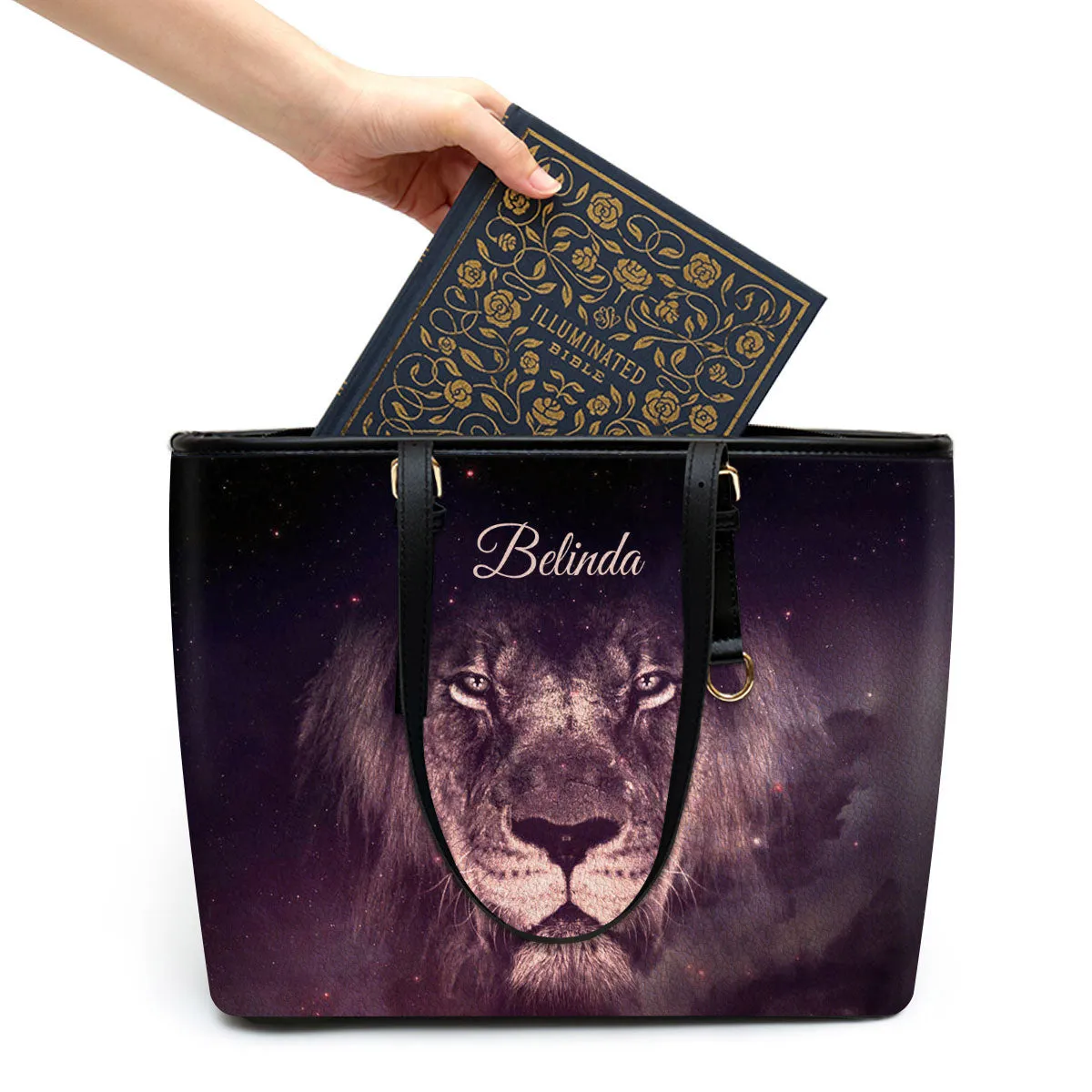 Lion Personalized Christian Large Pu Leather Tote Bag For Women - Mom Gifts For Mothers Day