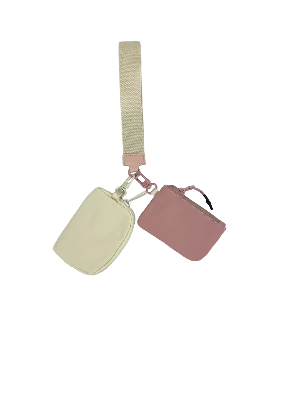 LL-4320 Wristlet Key Chain Double Pouch Cream/Mauve