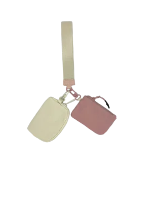 LL-4320 Wristlet Key Chain Double Pouch Cream/Mauve