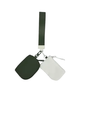 LL-4320 Wristlet Key Chain Double Pouch White Army Green