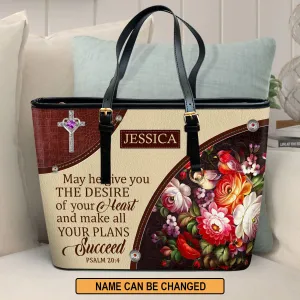 May He Make All Your Plans Succeed Personalized Pu Leather Tote Bag For Women - Mom Gifts For Mothers Day