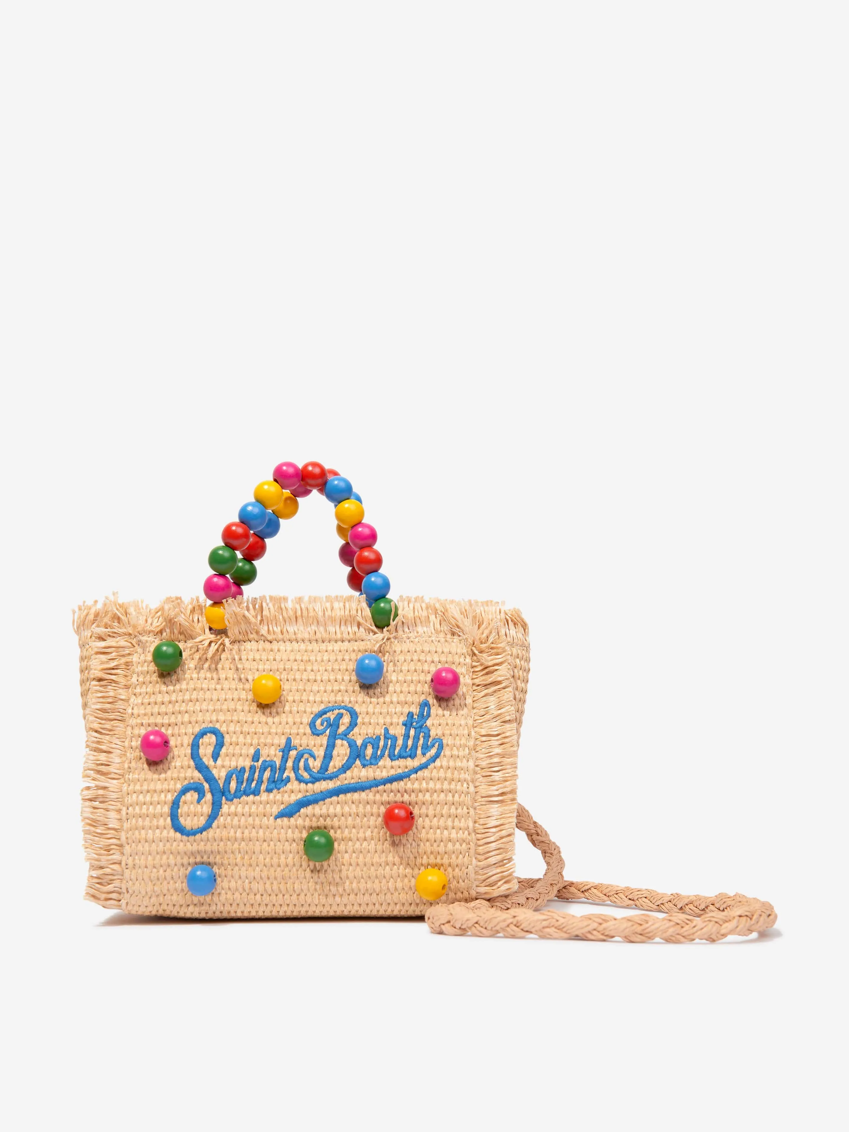 MC2 Saint Barth Girls Embroidered Wooden Beads Bag in Beige