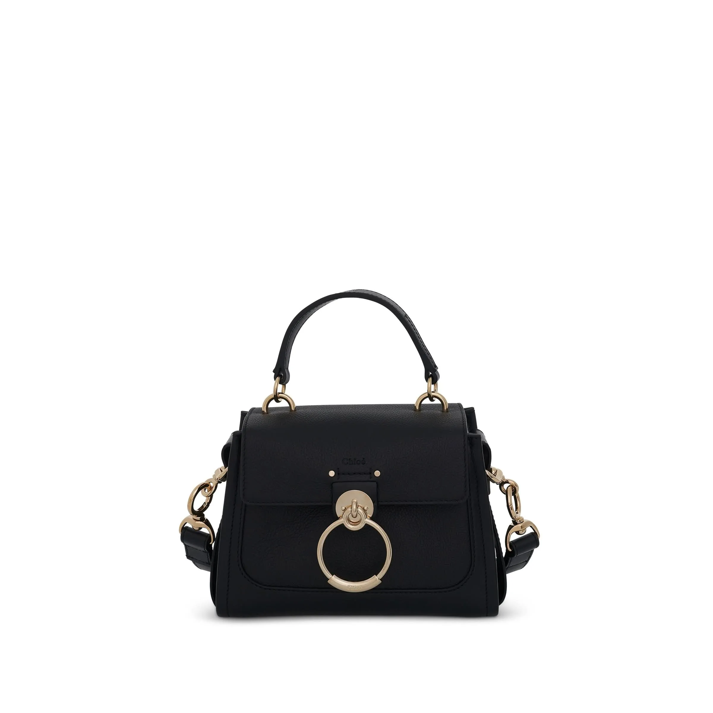 Mini Tess Day Bag in Grained & Shiny Calfskin in Black