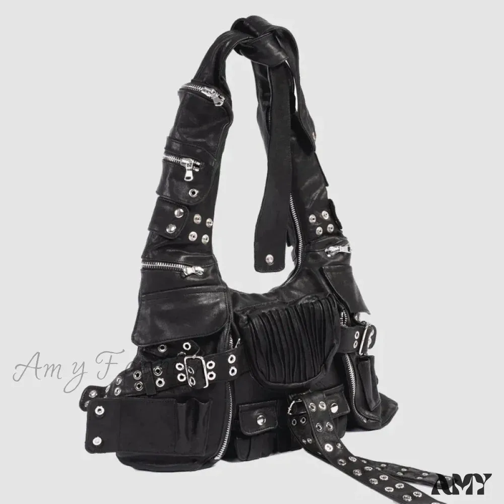 Pockets Knot Strap Bag Wide Designer Multiple Shoulder Moto Luxury Rivet