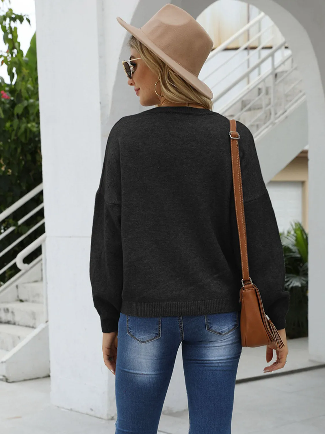 Shiny Round Neck Long Sleeve Sweater