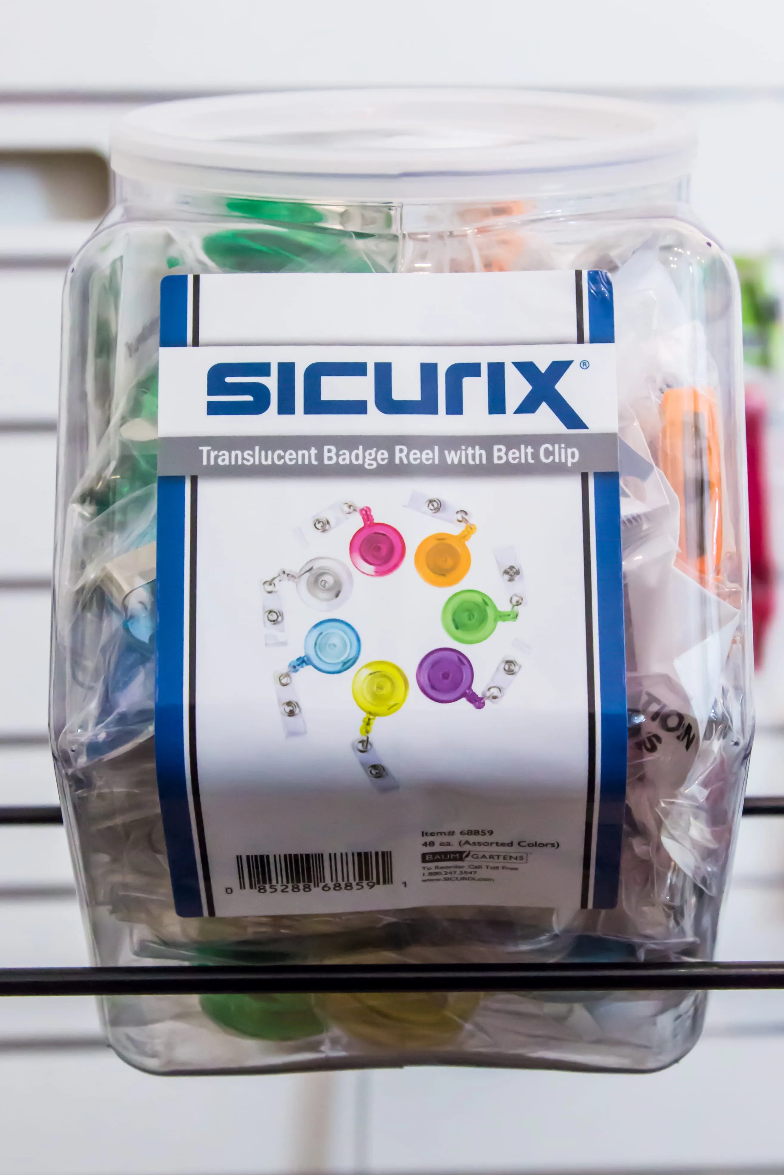 SICURIX ID Badge Reels Translucent Round Belt Clip Strap Hexagonal Tub Display of 48 ASSORTED Colors (68859)