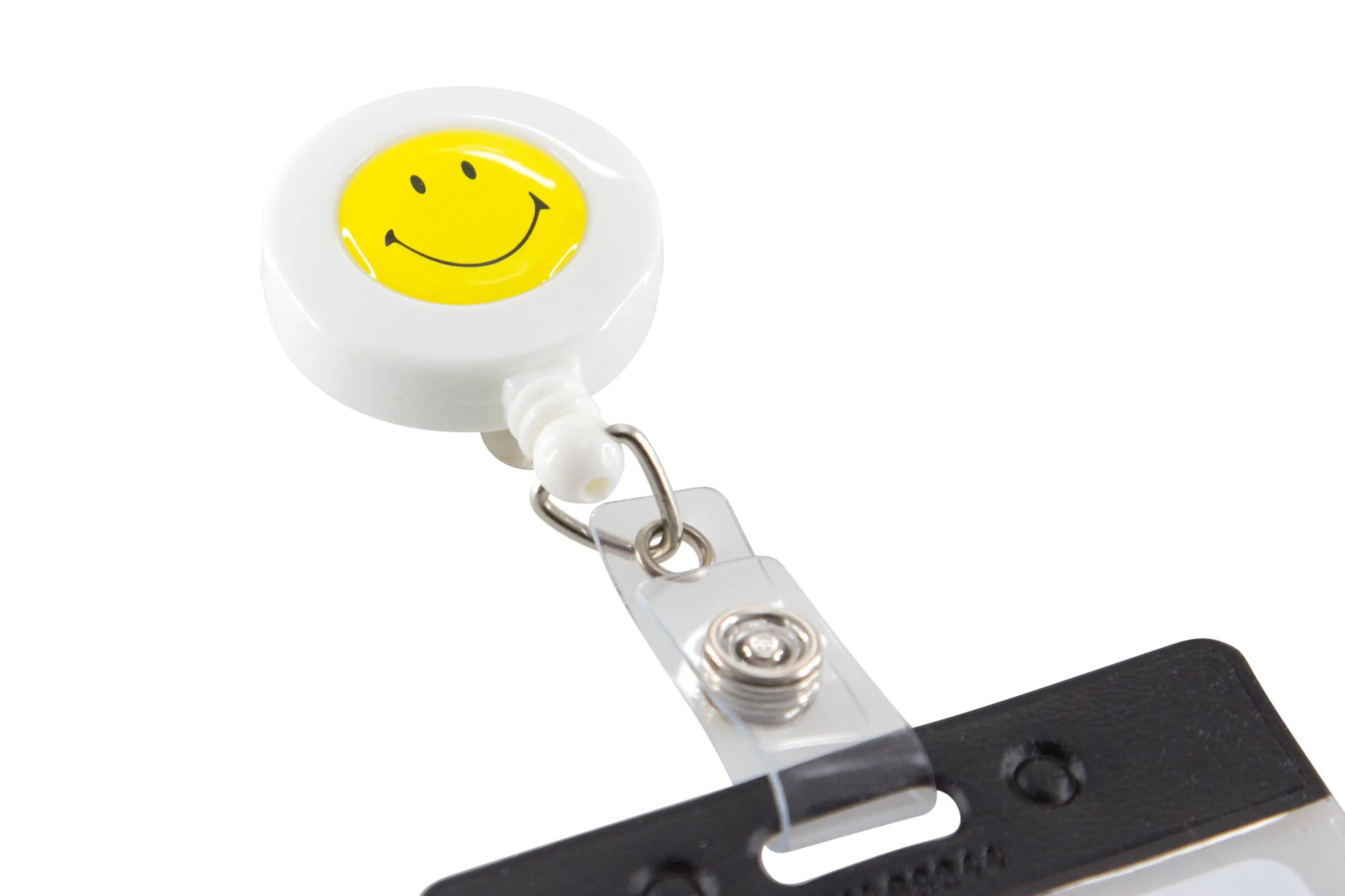 SICURIX Smiley Face ID Badge Reel Round Belt Clip Strap WHITE (68808)