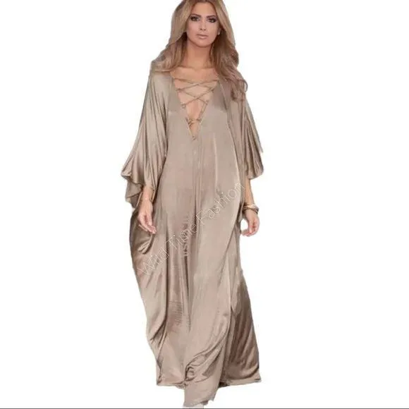 Silky Maxi Beach Cover Up Kaftan Dress