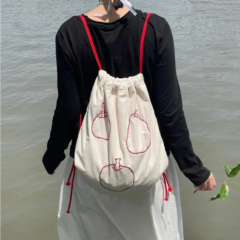 Sohiwoo Practical New Lovely Daily All-match Versatile Backpacks Commuter Casual Print Apple Lace Up Bags Elegant Drawstring Luggage