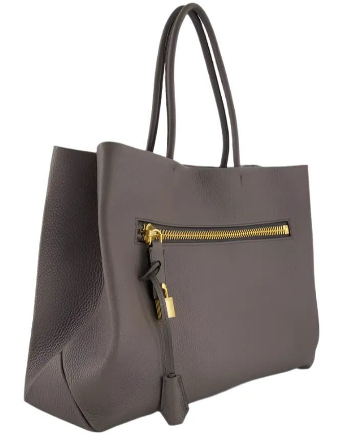 Tom Ford Womens Grain Leather Large Tote Bag In Gray