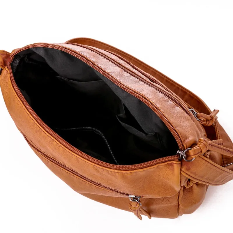 Vintage Soft Leather Crossbody Bag with Multiple Pockets